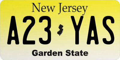 NJ license plate A23YAS