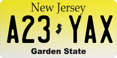 NJ license plate A23YAX