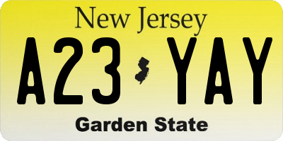 NJ license plate A23YAY