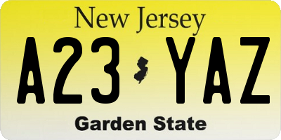 NJ license plate A23YAZ