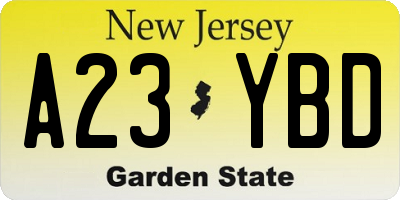 NJ license plate A23YBD