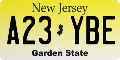 NJ license plate A23YBE