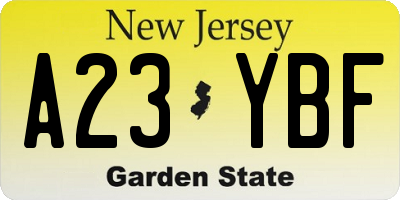 NJ license plate A23YBF