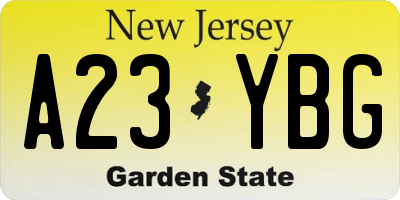 NJ license plate A23YBG