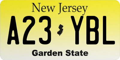 NJ license plate A23YBL