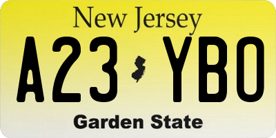 NJ license plate A23YBO