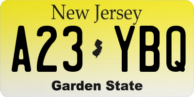 NJ license plate A23YBQ