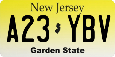NJ license plate A23YBV