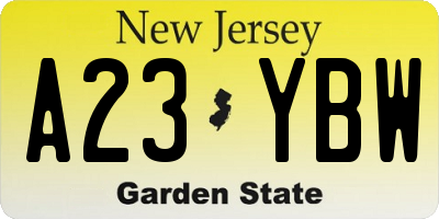 NJ license plate A23YBW