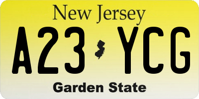 NJ license plate A23YCG