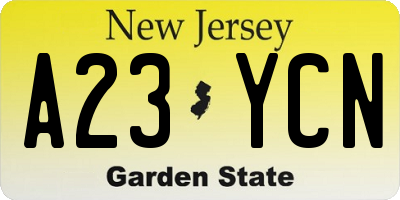 NJ license plate A23YCN