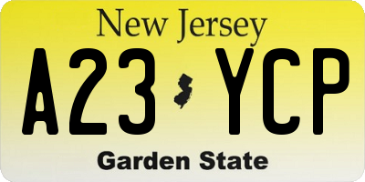 NJ license plate A23YCP