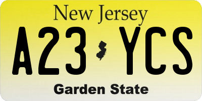 NJ license plate A23YCS