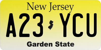 NJ license plate A23YCU