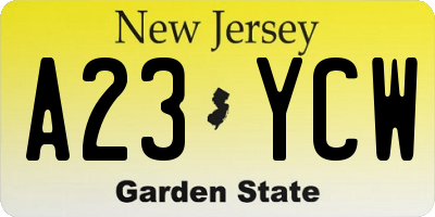 NJ license plate A23YCW