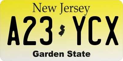 NJ license plate A23YCX