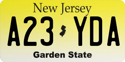 NJ license plate A23YDA