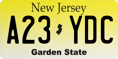 NJ license plate A23YDC