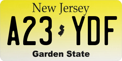 NJ license plate A23YDF