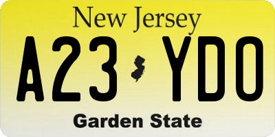NJ license plate A23YDO