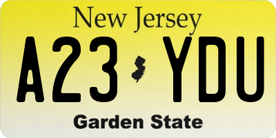 NJ license plate A23YDU