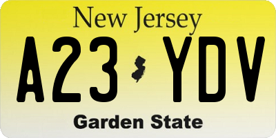 NJ license plate A23YDV