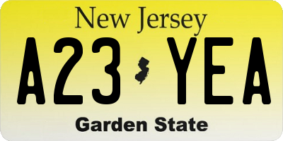 NJ license plate A23YEA