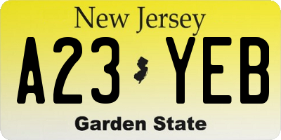 NJ license plate A23YEB