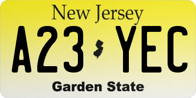 NJ license plate A23YEC