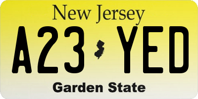 NJ license plate A23YED