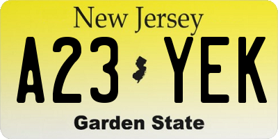 NJ license plate A23YEK