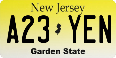 NJ license plate A23YEN