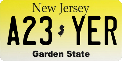 NJ license plate A23YER
