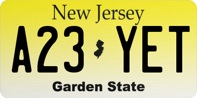 NJ license plate A23YET