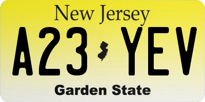 NJ license plate A23YEV