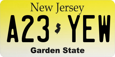 NJ license plate A23YEW
