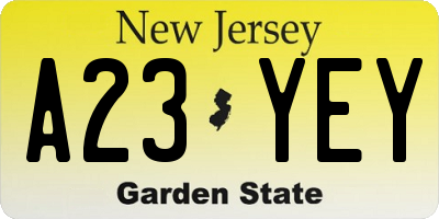 NJ license plate A23YEY