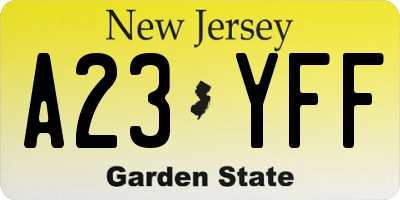 NJ license plate A23YFF