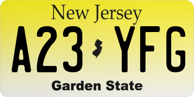 NJ license plate A23YFG