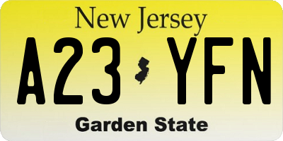 NJ license plate A23YFN