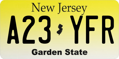 NJ license plate A23YFR