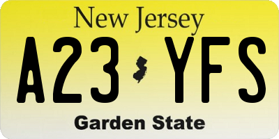 NJ license plate A23YFS