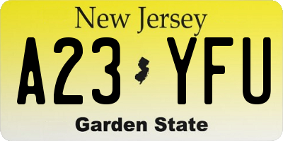 NJ license plate A23YFU