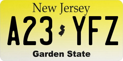 NJ license plate A23YFZ