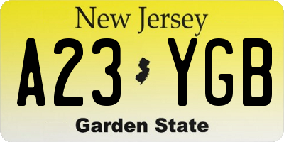 NJ license plate A23YGB