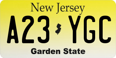 NJ license plate A23YGC