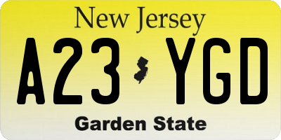 NJ license plate A23YGD
