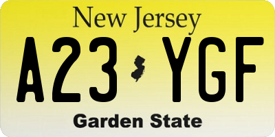 NJ license plate A23YGF