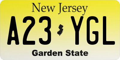 NJ license plate A23YGL