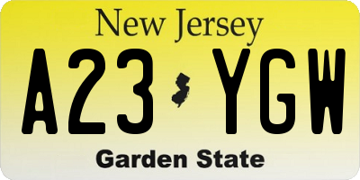 NJ license plate A23YGW